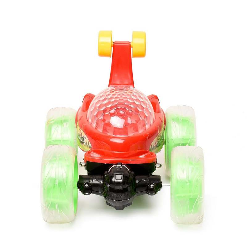 Braintastic Rechargeable Remote Control Jungle Safari RC Acrobatic 360 Degree Spiral Spin Twisting Stunt Car with Colorful Lights & Music Toys for Kids 5-15 Years (Red)