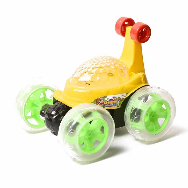 Braintastic Dino World Rechargeable Remote Control RC Acrobatic 360 Degree Spiral Spin Twisting Stunt Car with Colorful Lights & Music Toys for Kids 5-15 Years (Yellow)