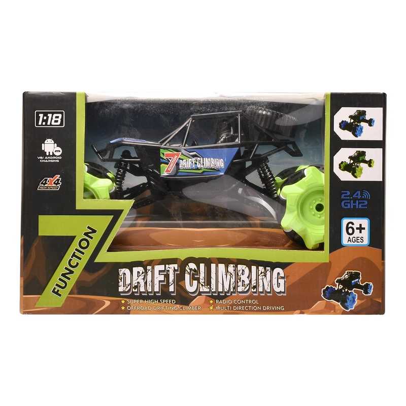 Braintastic Drift Climbing High Speed Racing Remote Control Crawling Stunt Car 2.4 Ghz 1:18 Scale 4WD RC Metal Transverse Off Road Twisting Car Toys for Kids 5-15 Years (Green)