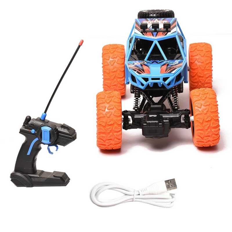 Braintastic Rechargeable Remote Control RC Rock Climber Crawler Four Wheel Drive 1:18 Scale High Speed Off Road Racing Stunt Car Toys for Kids 6-15 Years (Blue)