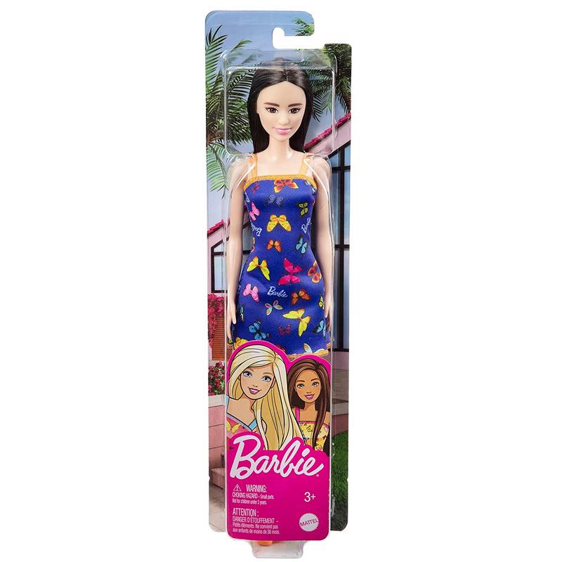 Barbie Doll (11.5 inches) with Colorful Butterfly Logo Print Blue Dress & Strappy Heels, Great Gift for Girls  3-12 Years