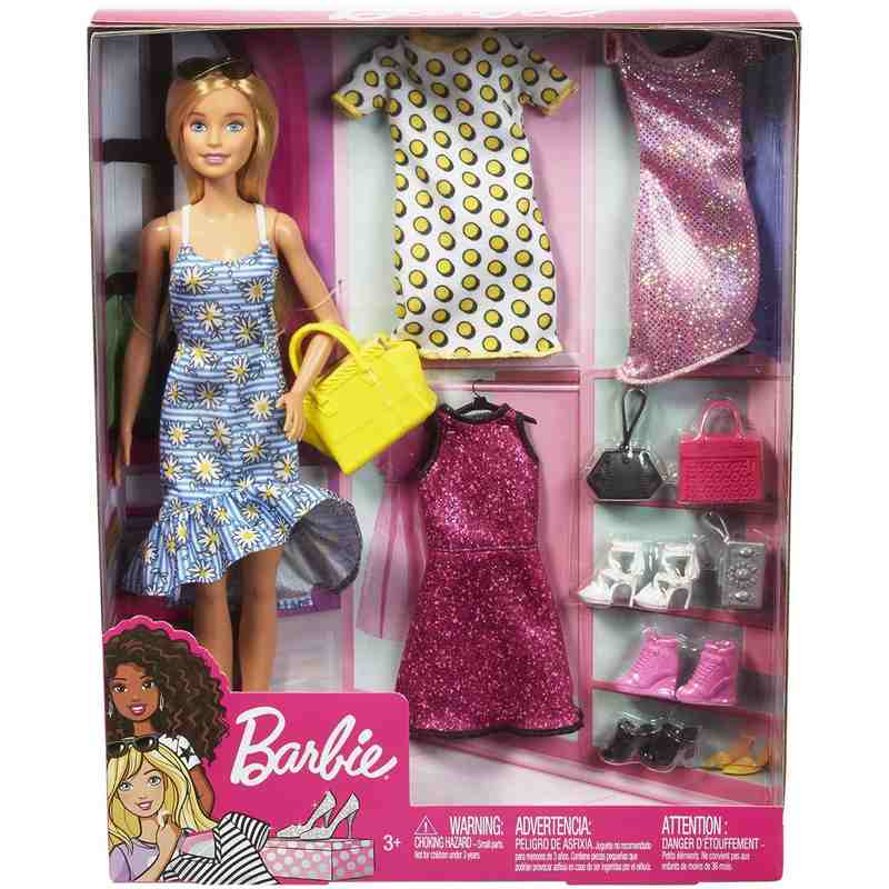 Barbie Barbie Doll with Clothes and Accessories for 4 Complete Outfits, Gift for 3 to 8 Years Girls