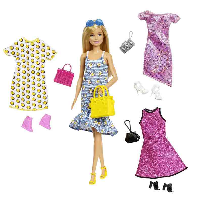 Barbie Barbie Doll with Clothes and Accessories for 4 Complete Outfits, Gift for 3 to 8 Years Girls