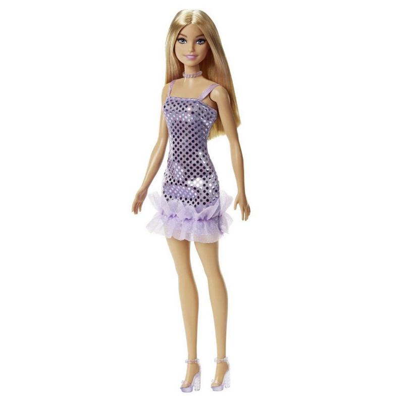 Barbie Doll Kids Toys Blonde Hair Lavender Metallic Mini Dress Trendy ...