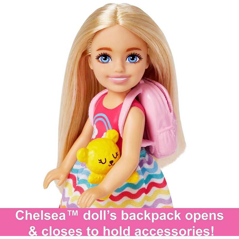 Barbie Toys, Chelsea Doll and Accessories, Travel Set with Puppy and 6 Pieces Including Pet Carrier for kids Girls 3-12 Years