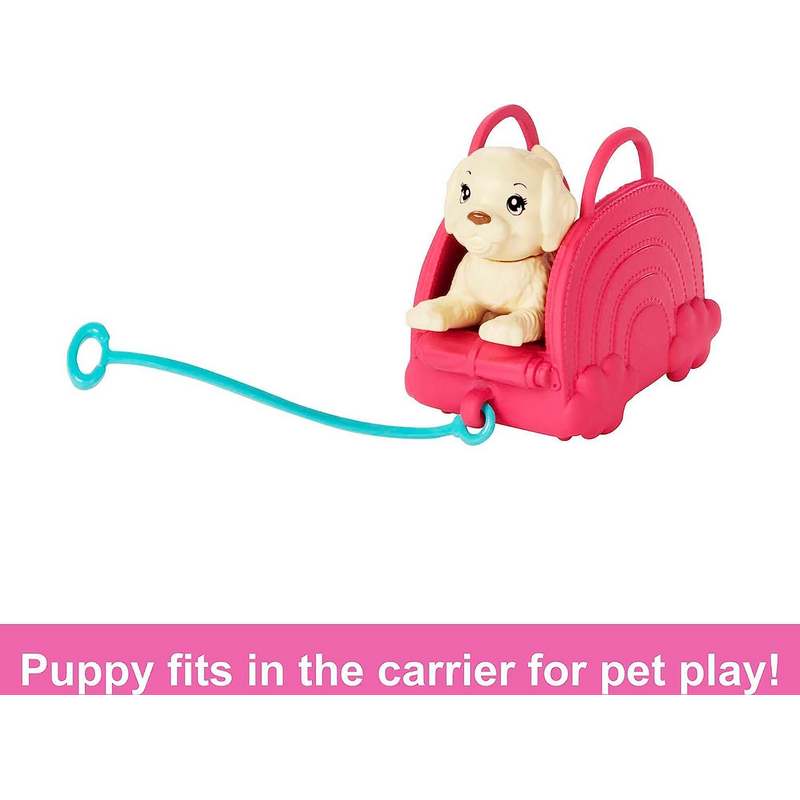 Barbie Toys, Chelsea Doll and Accessories, Travel Set with Puppy and 6 Pieces Including Pet Carrier for kids Girls 3-12 Years