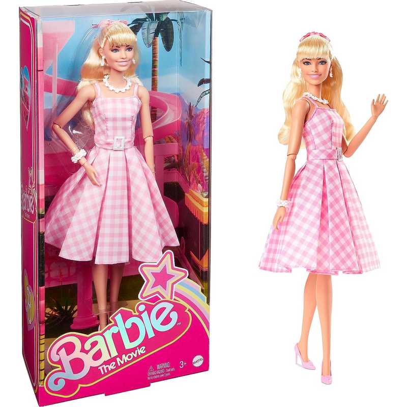 Barbie™ The Movie Doll Wearing Pink and White Gingham Dress with Daisy Chain Necklace For Kids Girls 3-12 Years