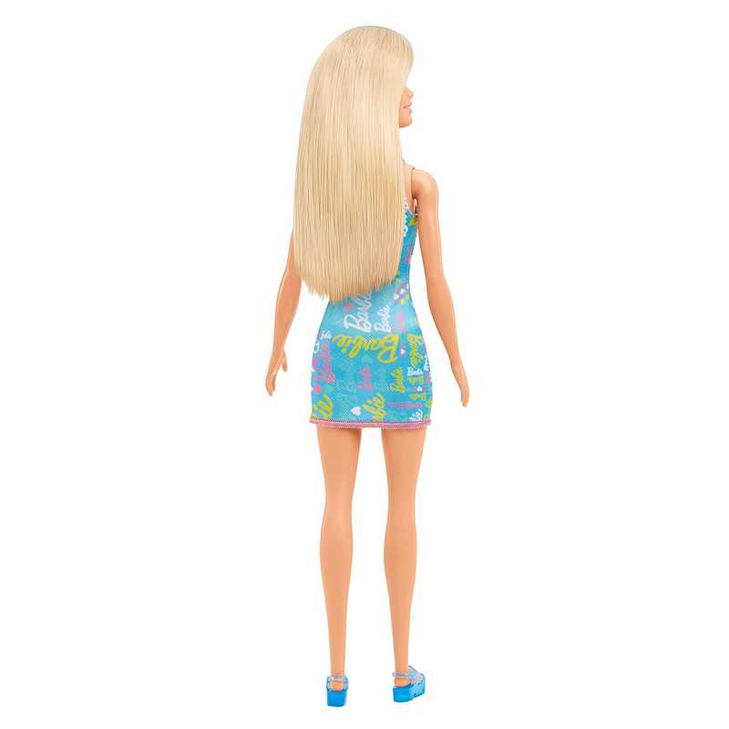 Barbie Dolls Wearing Logo Print Blue Dress, Toy for Kids Girls 3-12 Years