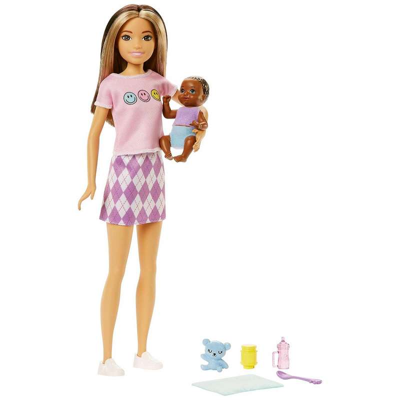 Barbie Dolls and Accessories, Skipper Doll (Two-Tone Hair) with Baby ...