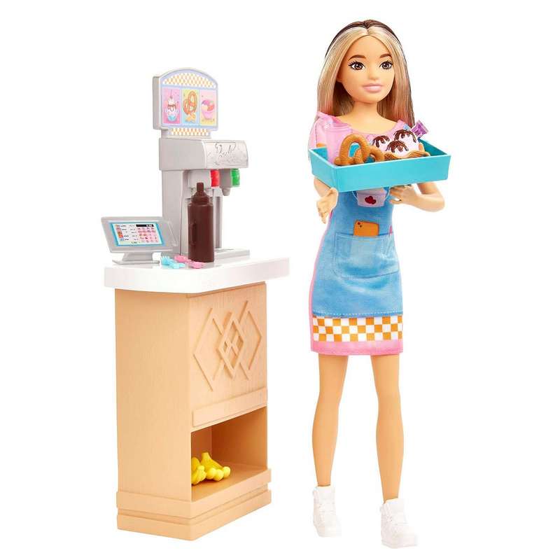 Barbie Toys, Skipper Doll & Snack Bar Playset with Counter, Color-Change Sundae & 8 Additional Accessories, First Jobs For Kids Girls 3-12 Years