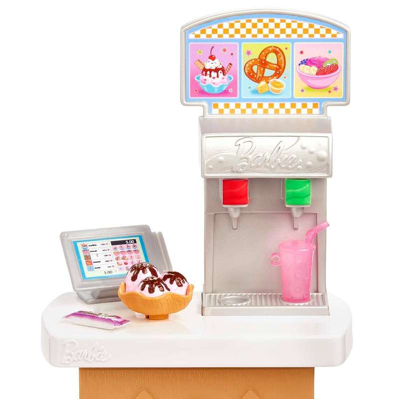 Barbie Toys, Skipper Doll & Snack Bar Playset with Counter, Color-Change Sundae & 8 Additional Accessories, First Jobs For Kids Girls 3-12 Years