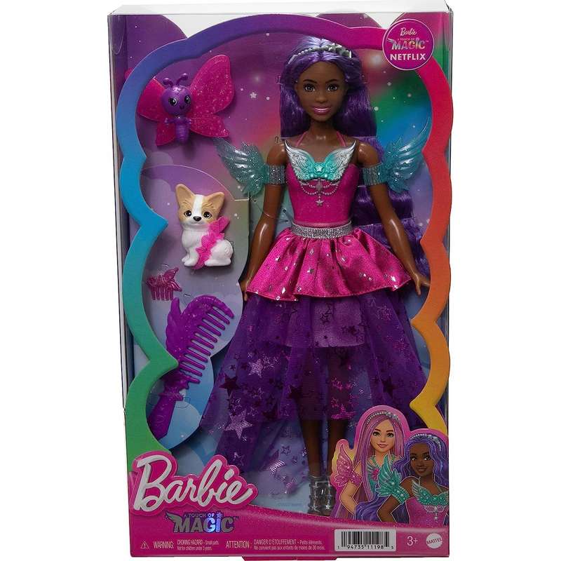 Barbie Doll with Two Fairytale Pets and Wing-Detailed Dress, Brooklyn” Doll from A Touch of Magic™, 7-inch Long Fantasy Hair For kids Girls 3-12 Years