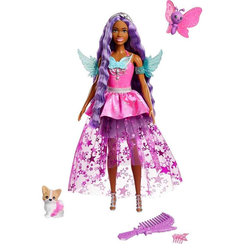 Barbie Doll with Two Fairytale Pets and Wing-Detailed Dress, Brooklyn” Doll from A Touch of Magic™, 7-inch Long Fantasy Hair For kids Girls 3-12 Years