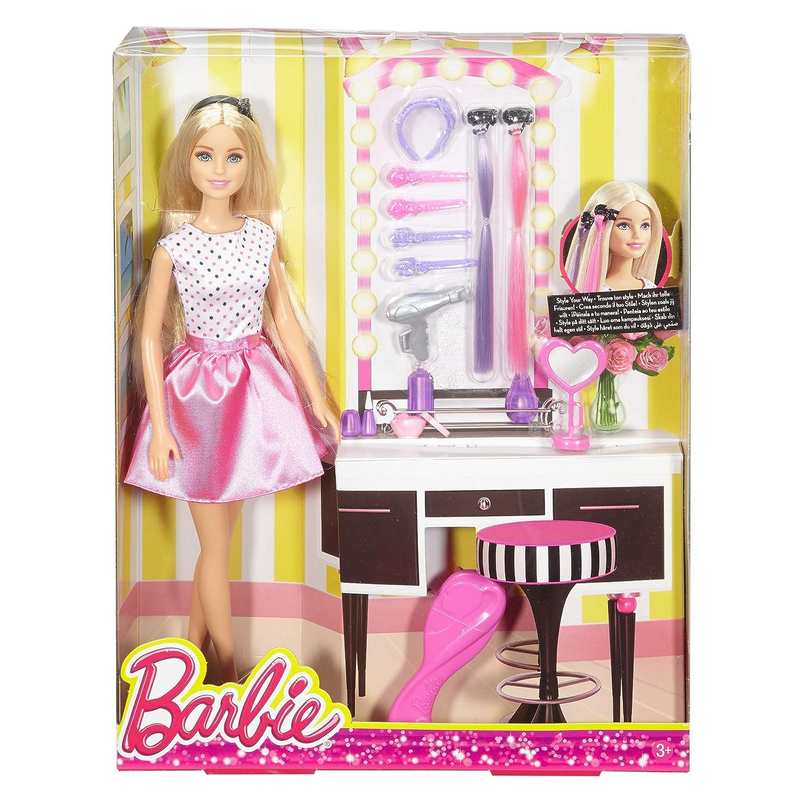 Barbie Doll & Playset with Hair Styling Accessories for Kids Girls 3-12 Years