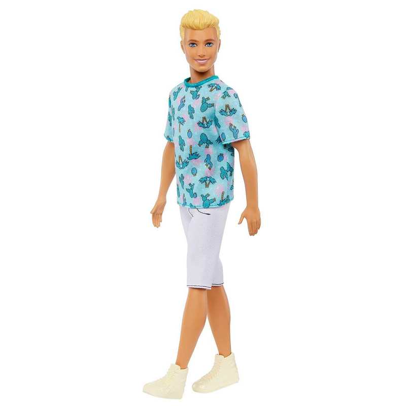 Barbie Ken Fashionistas Doll with Blond Hair, Wearing Cactus Tee and White Shorts with Sneakers For Kids 3-12 Years