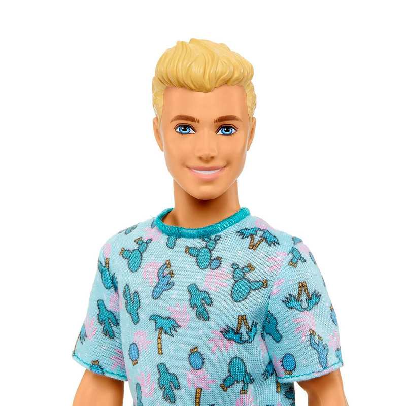 Barbie Ken Fashionistas Doll with Blond Hair, Wearing Cactus Tee and White Shorts with Sneakers For Kids 3-12 Years