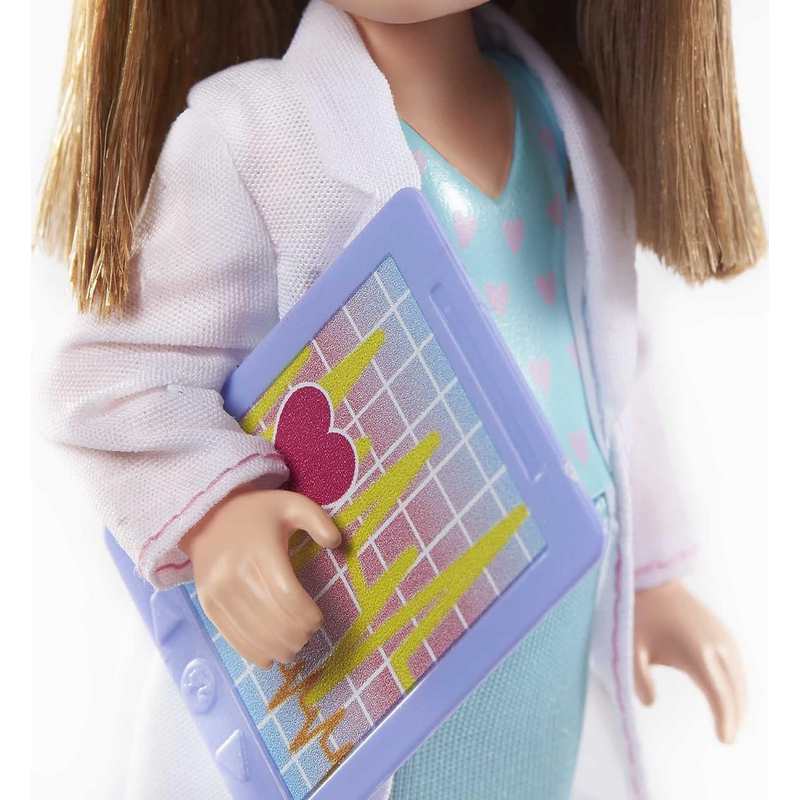 Barbie Chelsea Can Be Playset with Brunette Chelsea Doctor Doll (6-in/15.24-cm), Clipboard, EKG Reader, Band-aid Stickers,2 Medical Tools, Teddy Bear, Great Gift for Kids 3-12 Years