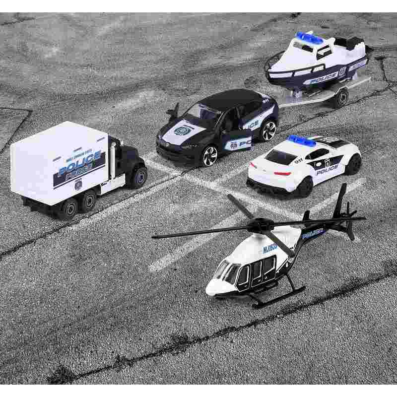 Majorette Police Force Gift Set Toy Vehicles, Die Cast Metal, Movable Parts, 7.5 cm Long Police Car Set of 5- Black and White For Kids 5-12 Years