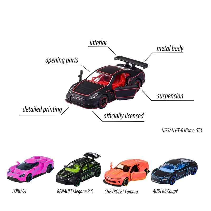 Majorette Light Racer Toy Car Set With Different Die Cast Metal Vehicles, 7.5 Cm Each, Scale 1:64 With Rotating Wheels & Opening Parts Set Of 5 For Kids 5-12 Years