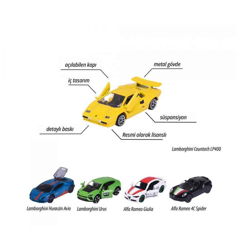 Majorette Dream Italian Toy Car Gift Set, Model Cars  Alfa Romeo and Lamborghini- Set of 5 For Kids 5-12 Years