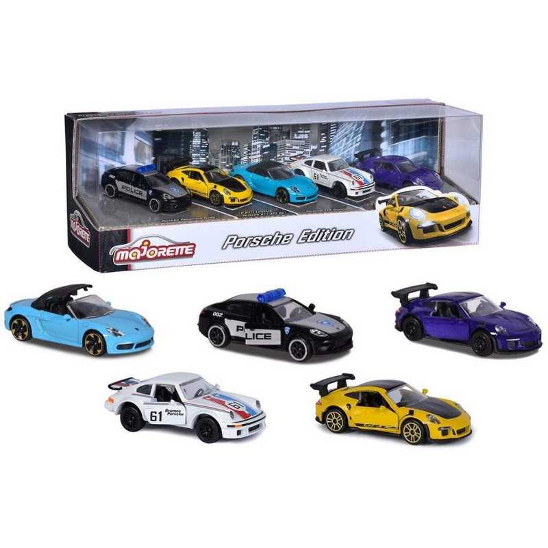 Majorette Porsche Gift Set with Colorful Racing Toy Cars with Rotating Wheels Features, Die Cast Vehicle, Scale 1:64,Set of-5 For Kids 5-12 Years