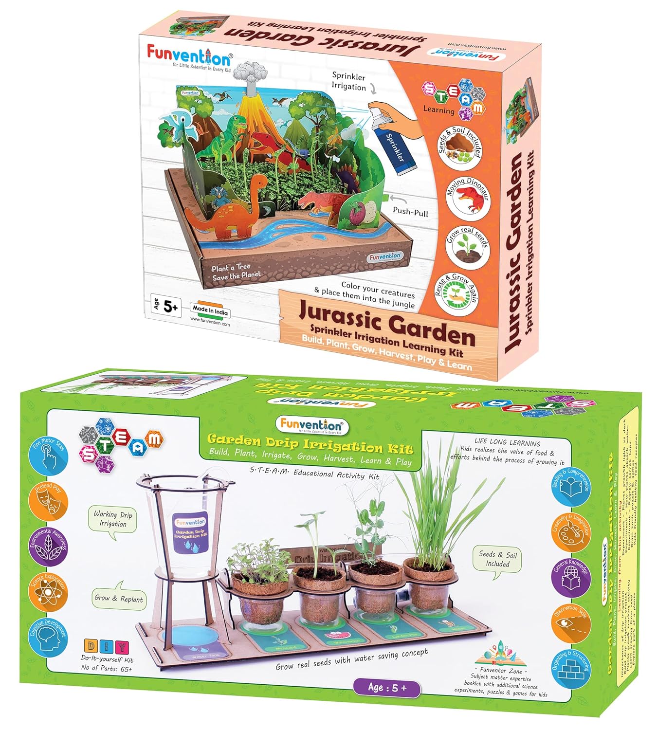 Funvention Garden Drip Irrigation & Jurassic Garden Sprinkler Irrigation DIY STEM Learning Kit for Kids