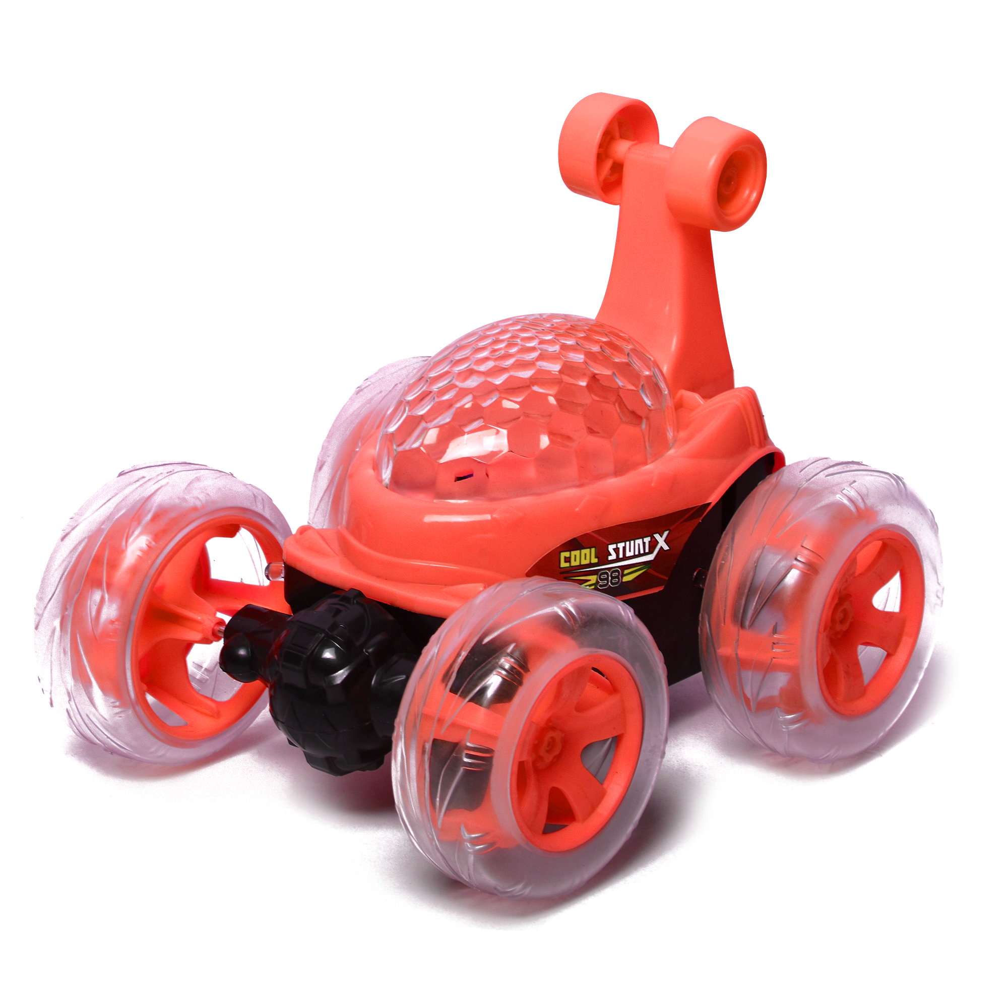 Rechargeable Remote Control Stunt Tipper RC Car Acrobatic 360 Degree Spiral Spin Twisting Stunt Car with Colorful Lights Music Toys for Kids 5 Years Red