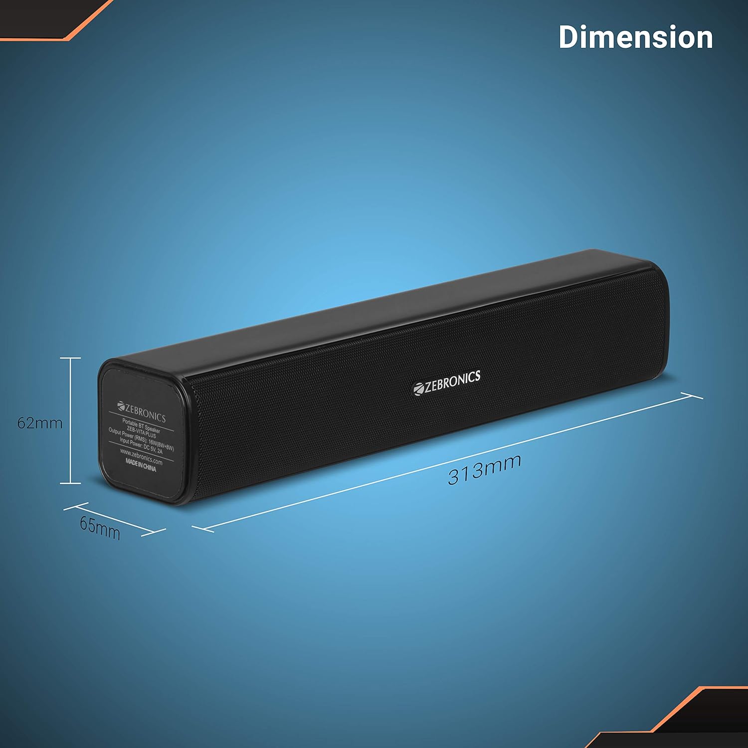 ZEBRONICS Zeb-Vita Plus Mini 16W Soundbar Supporting LED Display, USB, SD Card, AUX, FM, TWS & Call Function (Black)