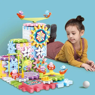 Braintastic 81 Pcs Miracle Bricks Motorized Spinning Gear Building Block Toy Sets Interlocking Learning and Educational Game for Kids