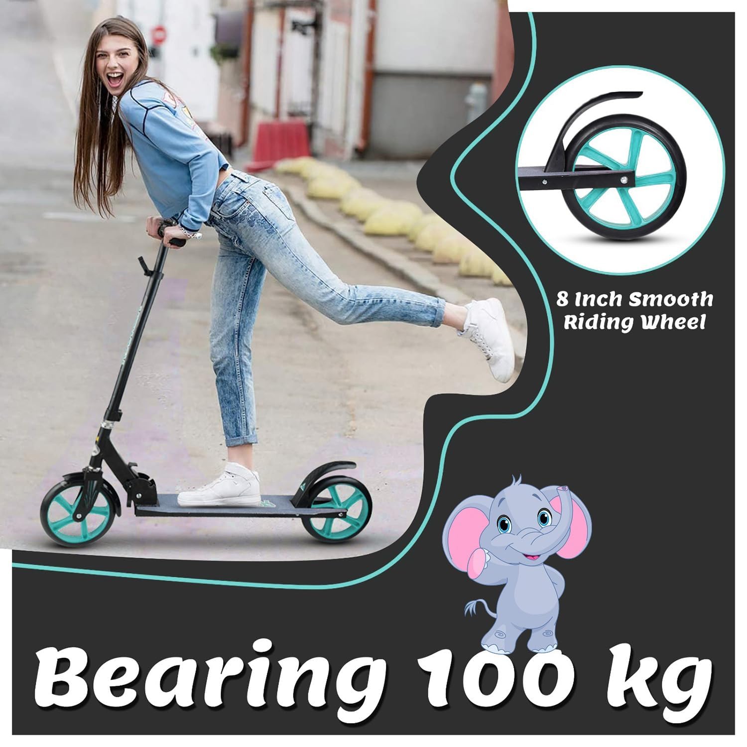 Braintastic Folding Kick Scooter Light Weight Made with Aeronautical Grade Aluminum Alloy with 3 Adjustment Levels Big 200 mm Wheels Scooters with Carry Strap for Kids