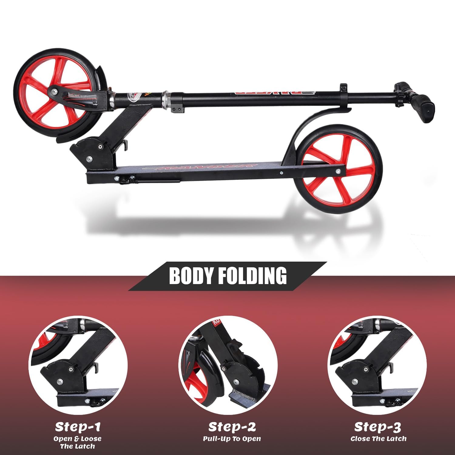 Braintastic Folding Ranger Kick Scooter Light Weight Made with Aeronautical Grade Aluminum Alloy with 3 Adjustment Levels Big 200 mm Wheels Scooters with Carry Strap for Kids