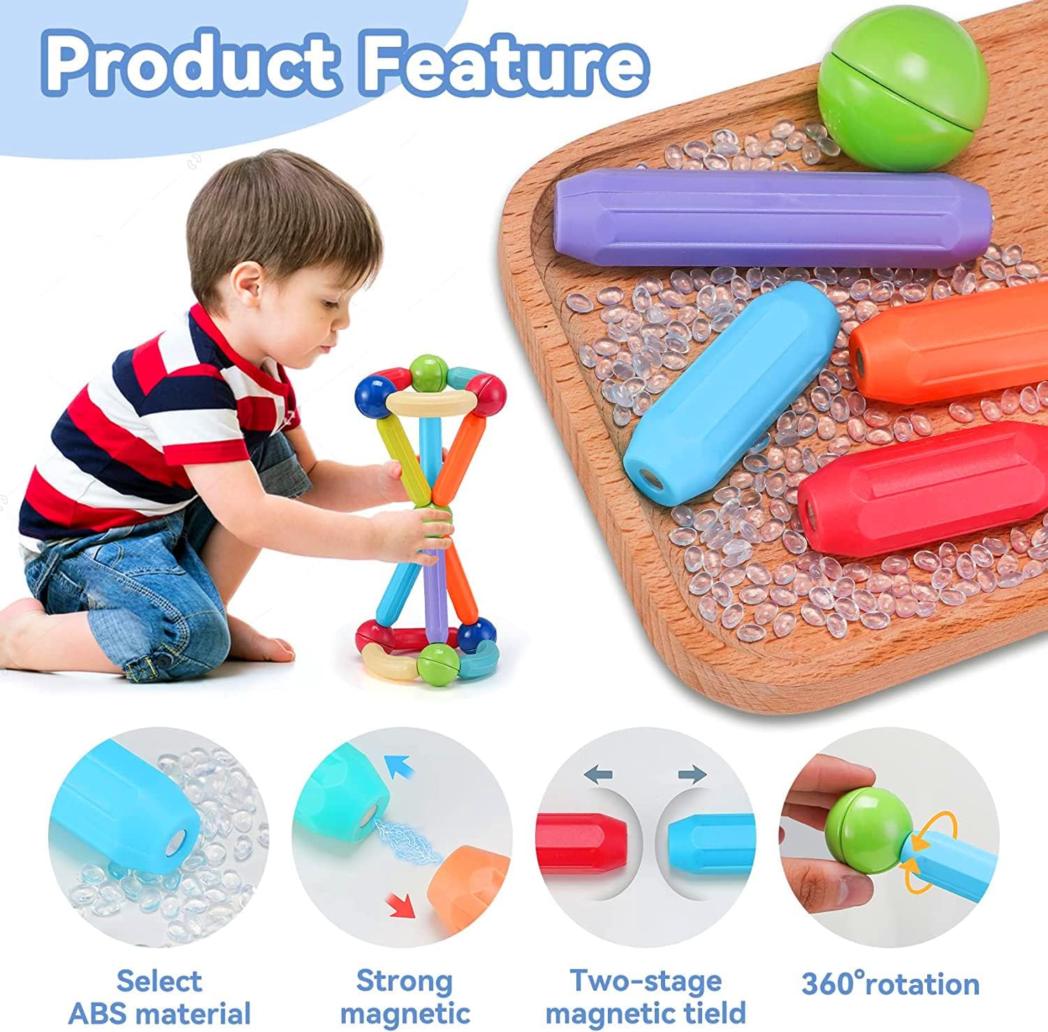 Braintastic Magnetic Sticks Roundels 96 Pcs Building Blocks Educational STEAM Learning Magnet Stick with Balls Game Set Magnetic Toys for Kids