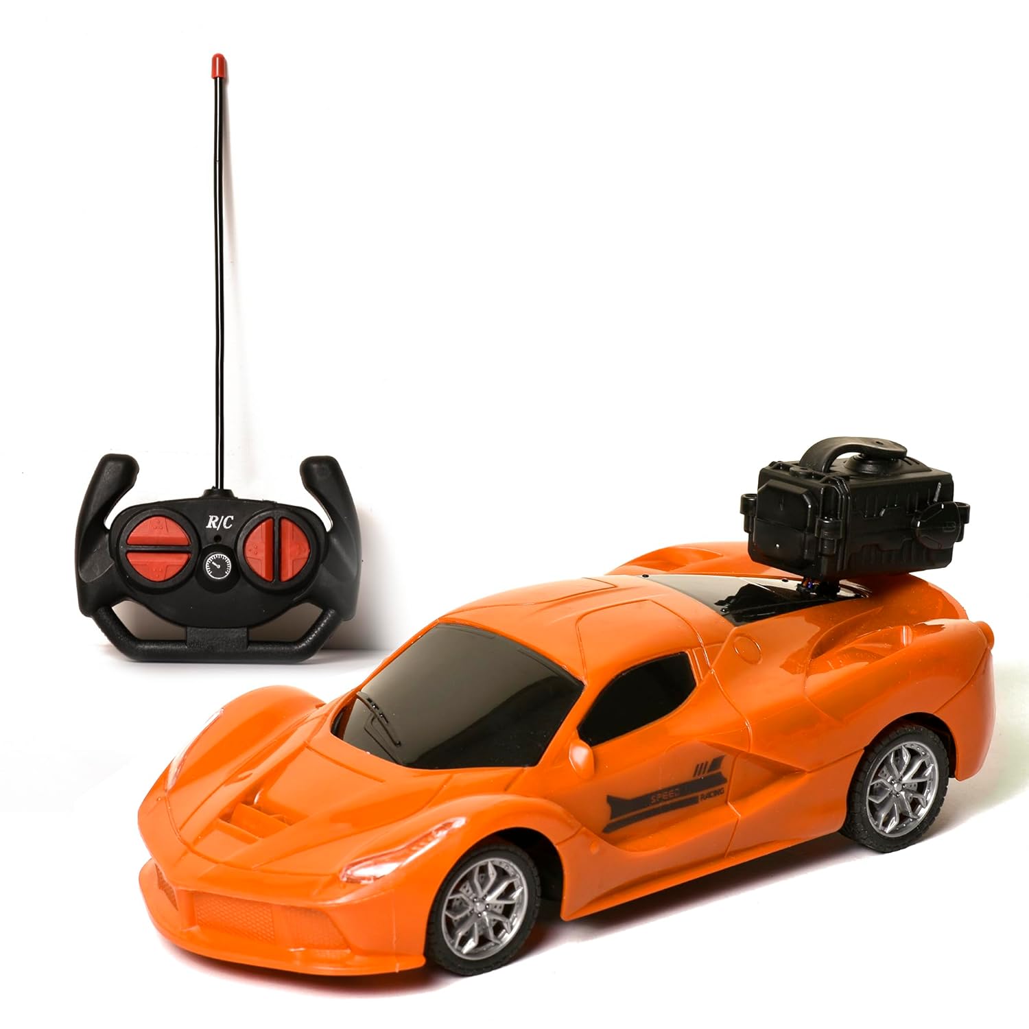 Braintastic Rechargeable RC Car with Openable Doors Light & Music Spray Model Remote Control Car Toys for Kids Age 3+ Years (Spray Car Orange)