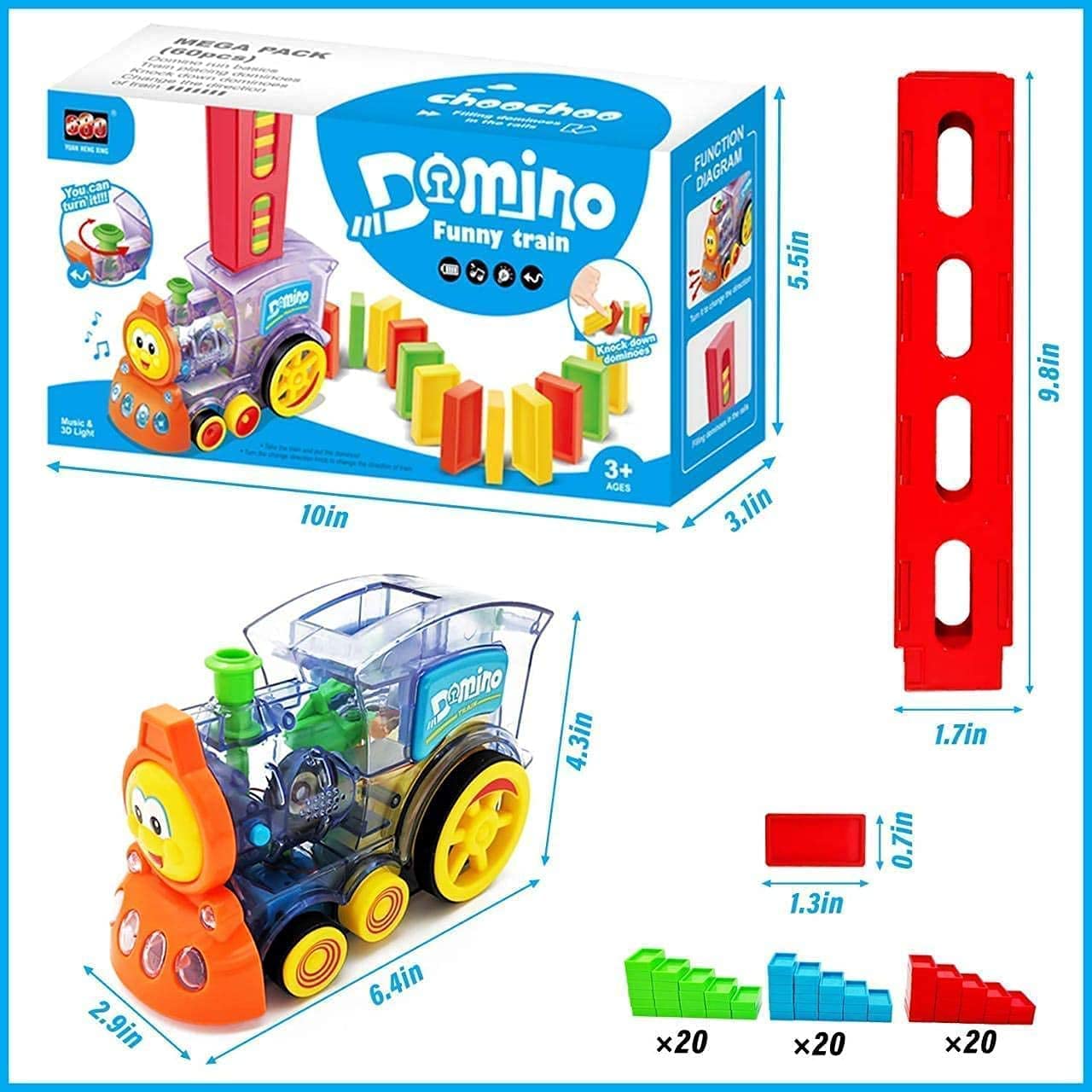 Braintastic Domino Train Set with 60 Pcs Premium Pack Dominoes with Light Sound Building Blocks Stacking Tile Game Toys for Kids