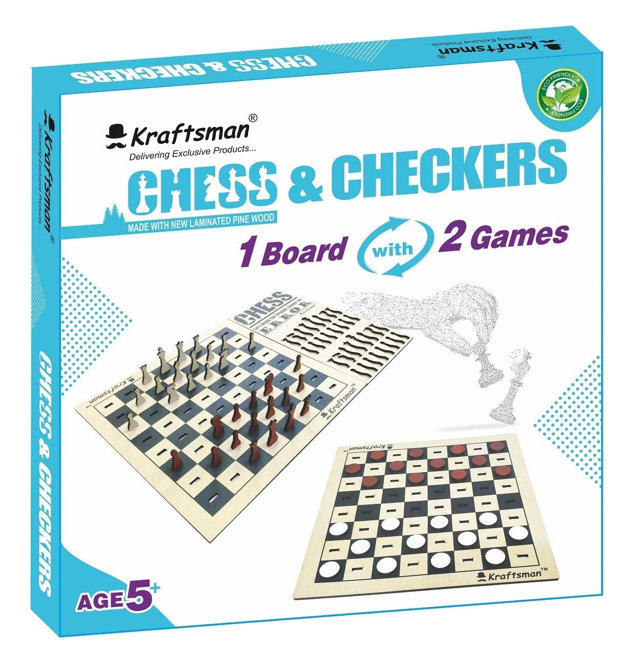 Braintastic Wooden Chess & Checkers Board Game Combo of one Board with 2 Games for Kids 5 Years and Above