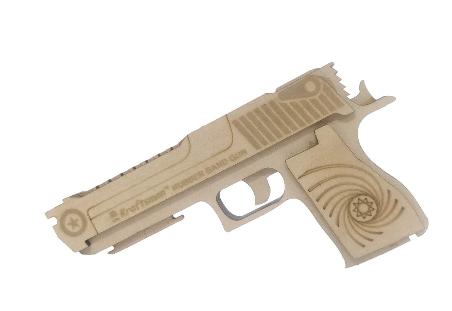 Braintastic Wooden Semi-Automatic Rubber Band Shooting Gun Toys with 5 Rapid Fire Shots for Kids (Beige)