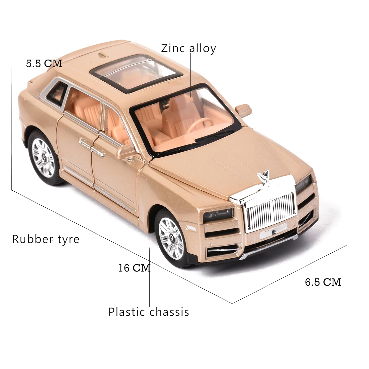 Braintastic Model Diecast Car Toy Vehicle Pull Back Friction Car with Openable Doors Light & Music Toys for Kids Age 3+ Years (Rolls Royce Beige)