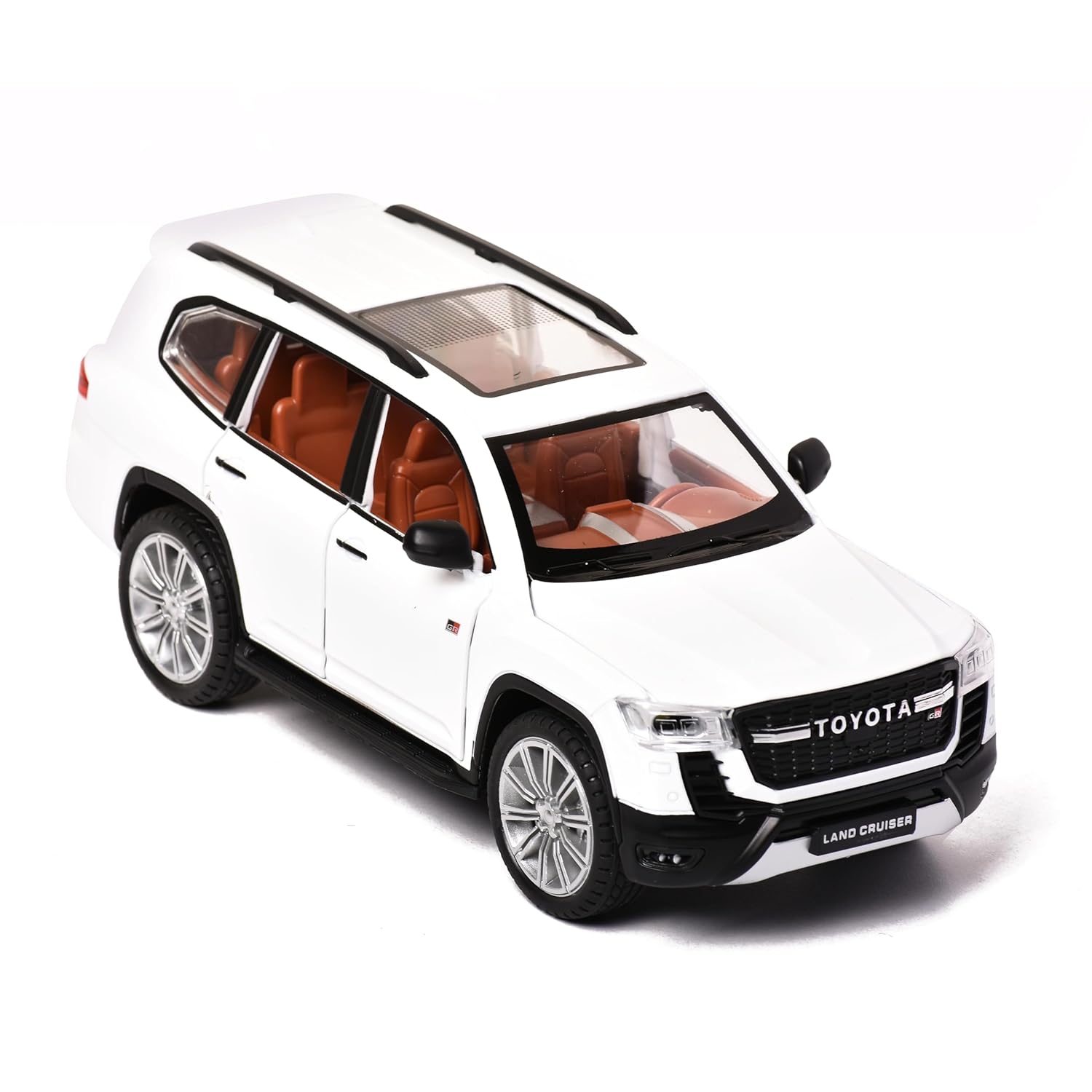 Braintastic Model Diecast Car Toy Vehicle Pull Back Friction Car with Openable Doors Light & Music Toys for Kids Age 3+ Years (Land Cruiser White)