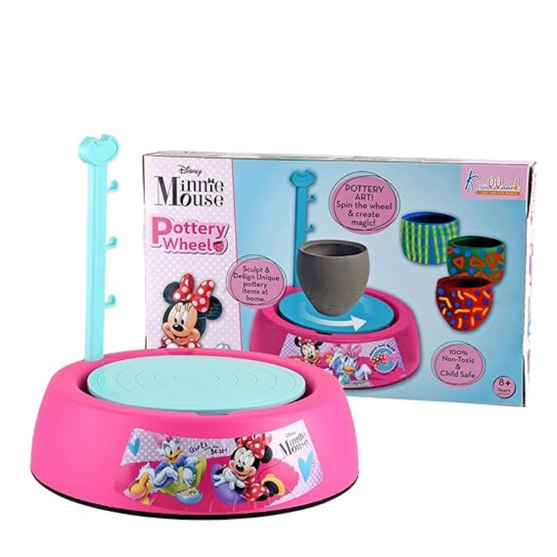 Disney Minnie Mouse Pottery Wheel Battery Operated with Molding Clay & Painting Kit Learning and Education Multicolor Board Game Toys for Kids (Pink)