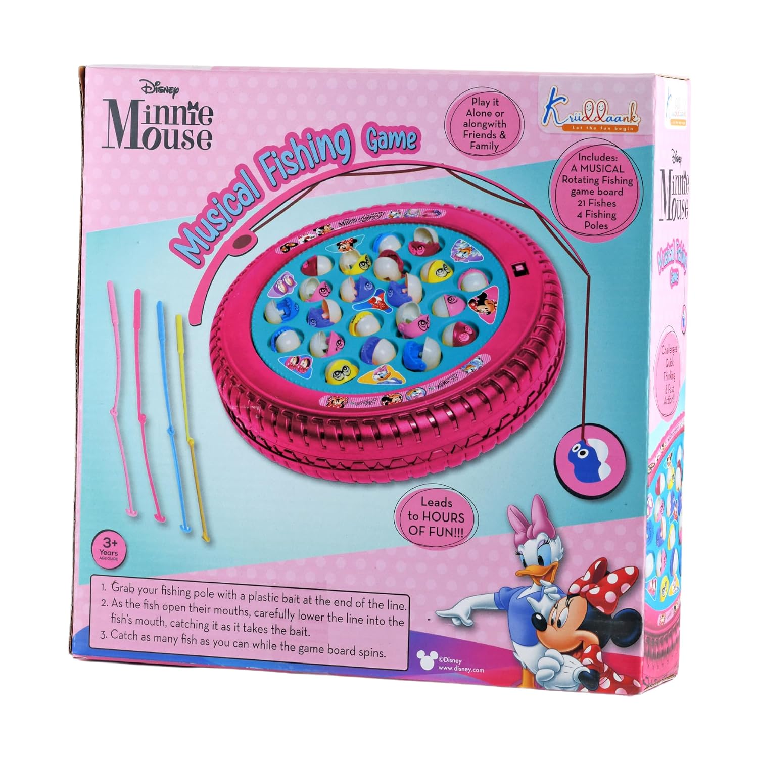 Disney Minnie Mouse Musical Fishing Game Fish Catching Board Game Toy 21 Fishes with Medium Round Pond & 4 Fish Catching Sticks for Kids